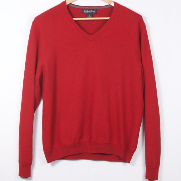 Brooks Brothers Men's V-neck Sweater L Red Merino Wool Nylon Spandex - Picture 2 of 6